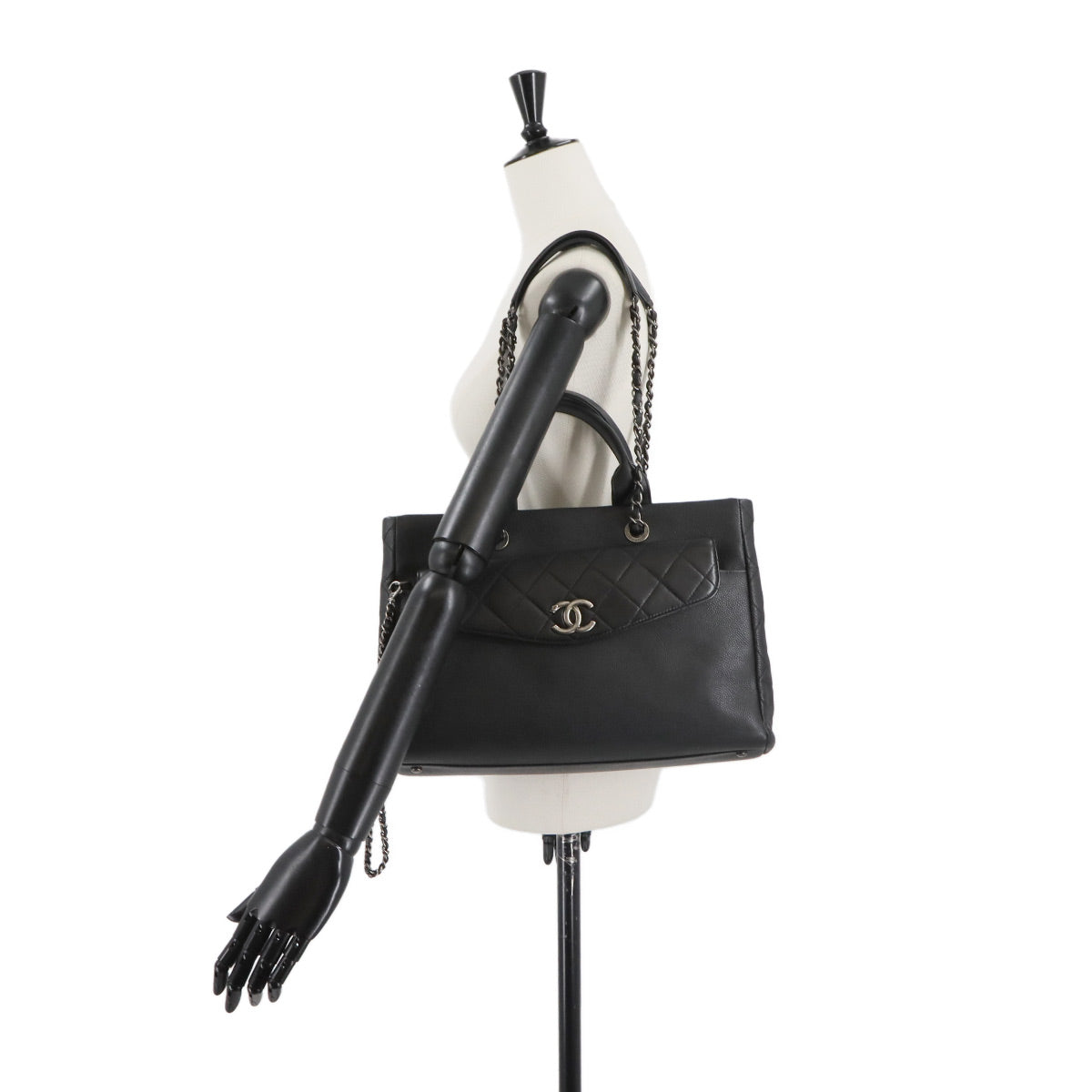 Coco Break Tote Chain Shoulder Bag Leather Black Navy Purse