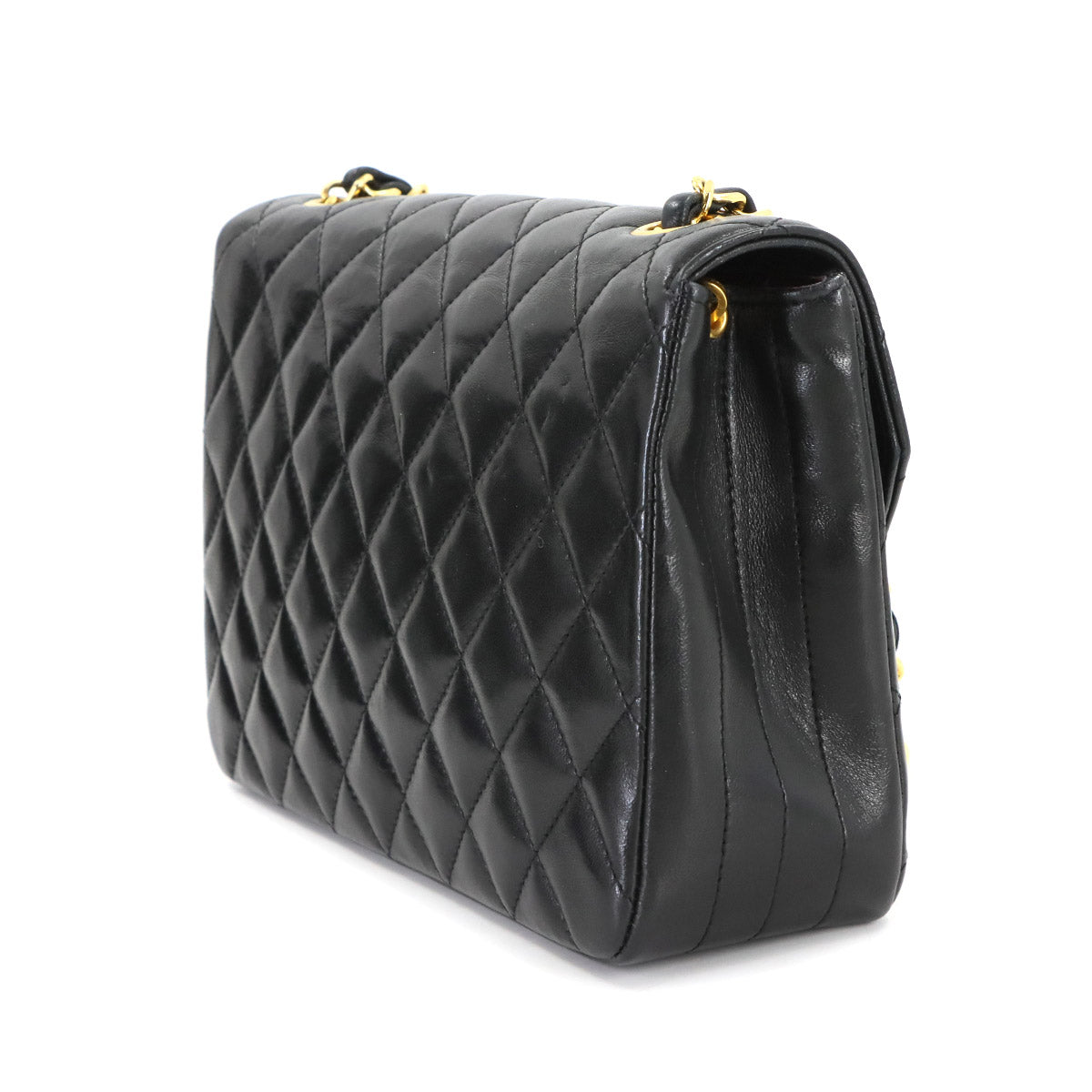 Matelasse Chain Shoulder Bag Leather Black Vintage Purse