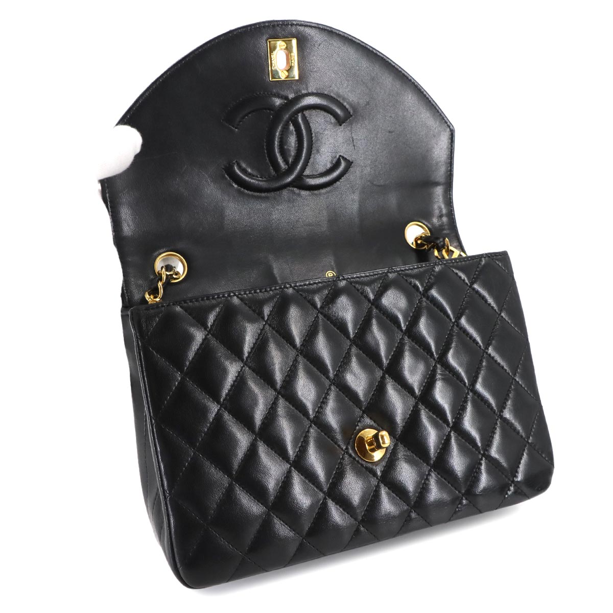 Matelasse Chain Shoulder Bag Leather Black Vintage Purse