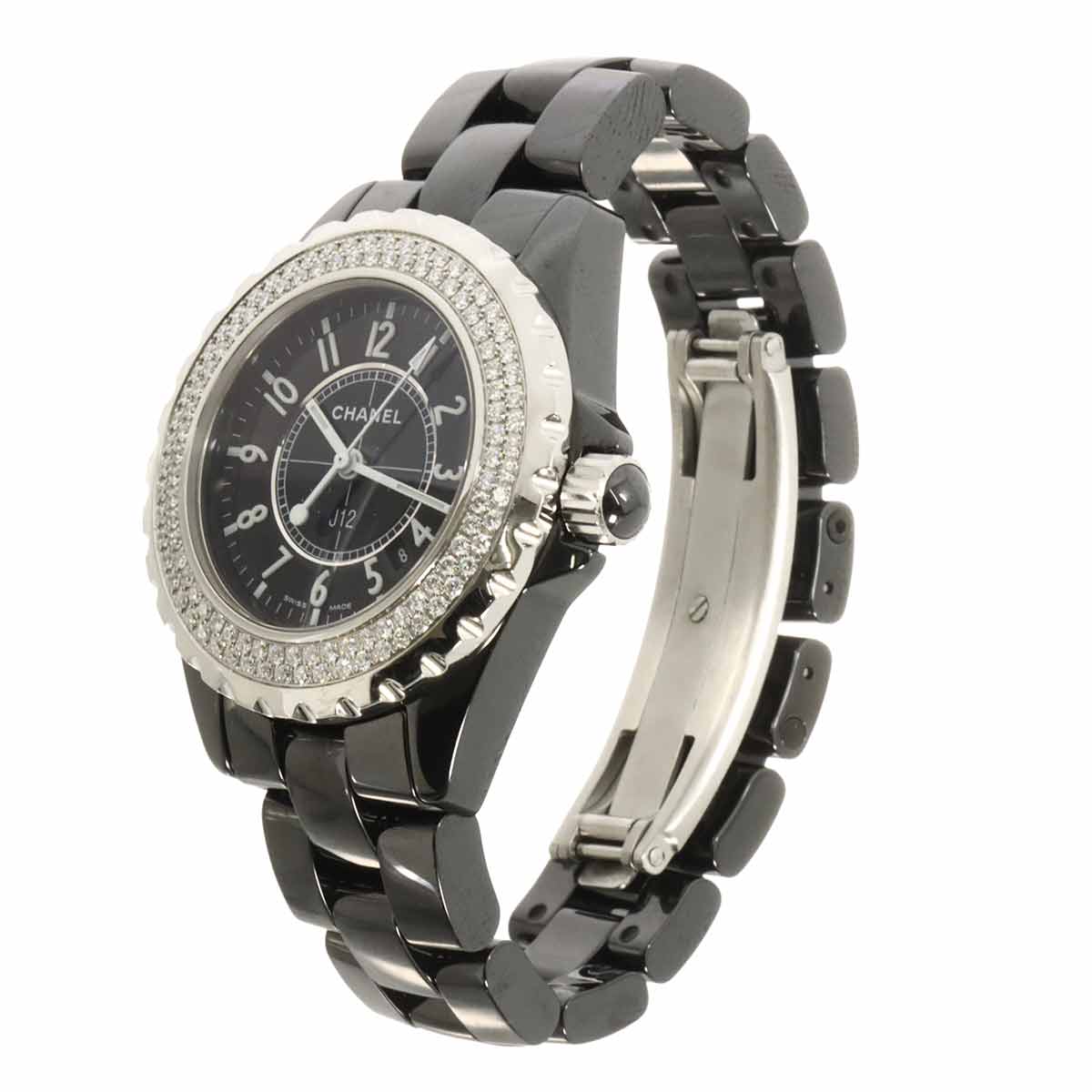 J12 33mm H0949 Diamond bezel Ceramic Date Black Dial Ladies