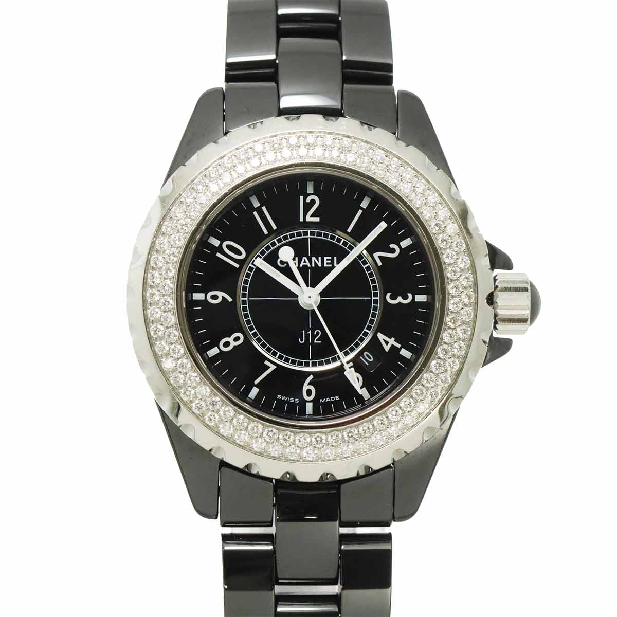 J12 33mm H0949 Diamond bezel Ceramic Date Black Dial Ladies