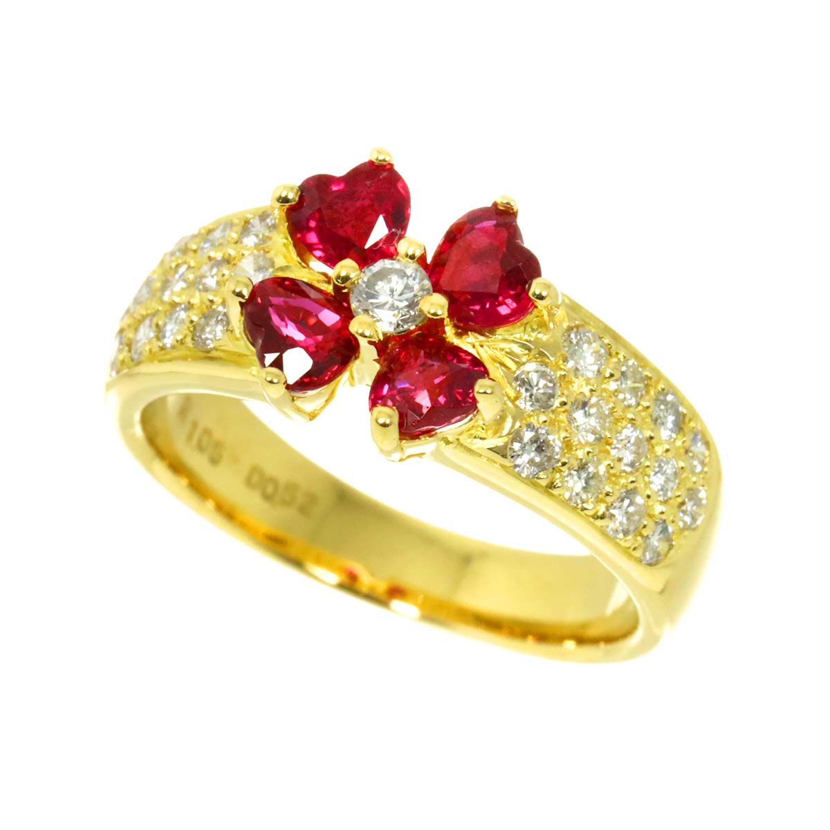 Ruby 1.05ct Diamond 0.52ct Ring 18K Yellow Gold 750 size5.25-5.5(US)