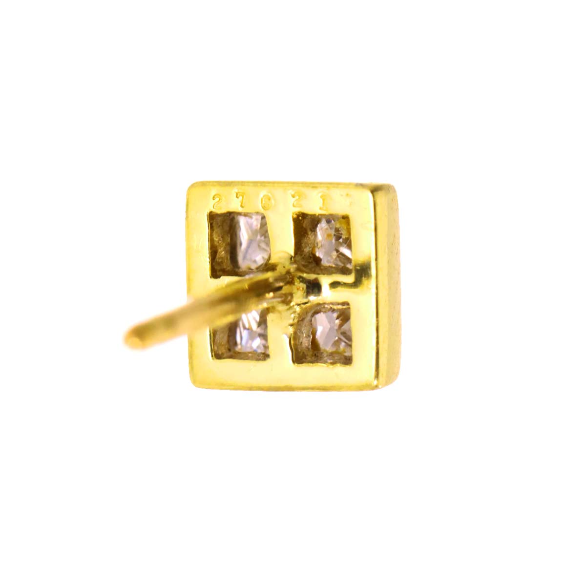 Square Diamond Earrings Pierced 18K Yellow Gold 750