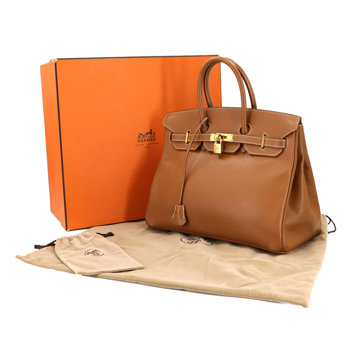 Birkin 35 Couchevel Epsom Gold Hand Bag Purse Brown