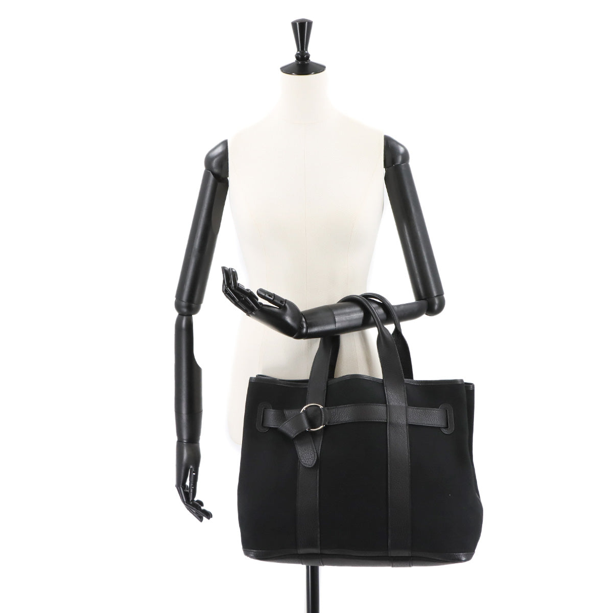 Petit Ceinture MM Tote Bag Toile H Leather Black