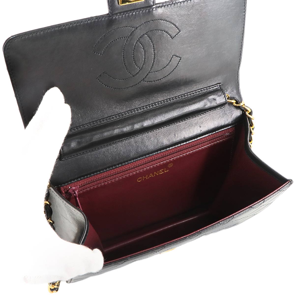 Matelasse Chain Shoulder Bag Leather Black A03569 Vintage