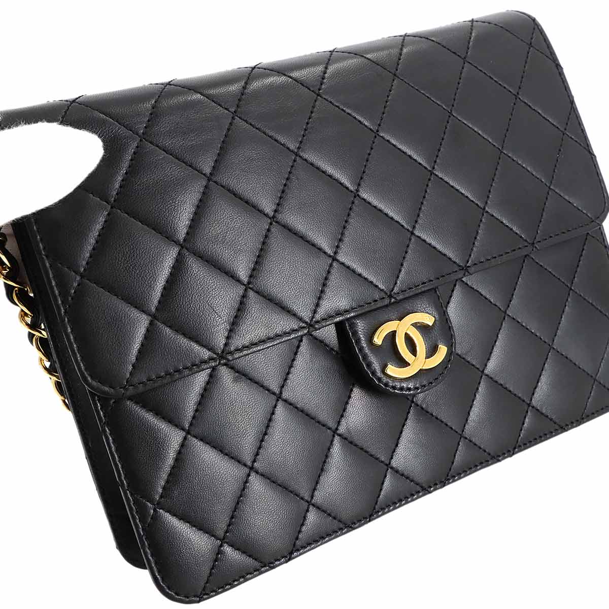 Matelasse Chain Shoulder Bag Leather Black A03569 Vintage