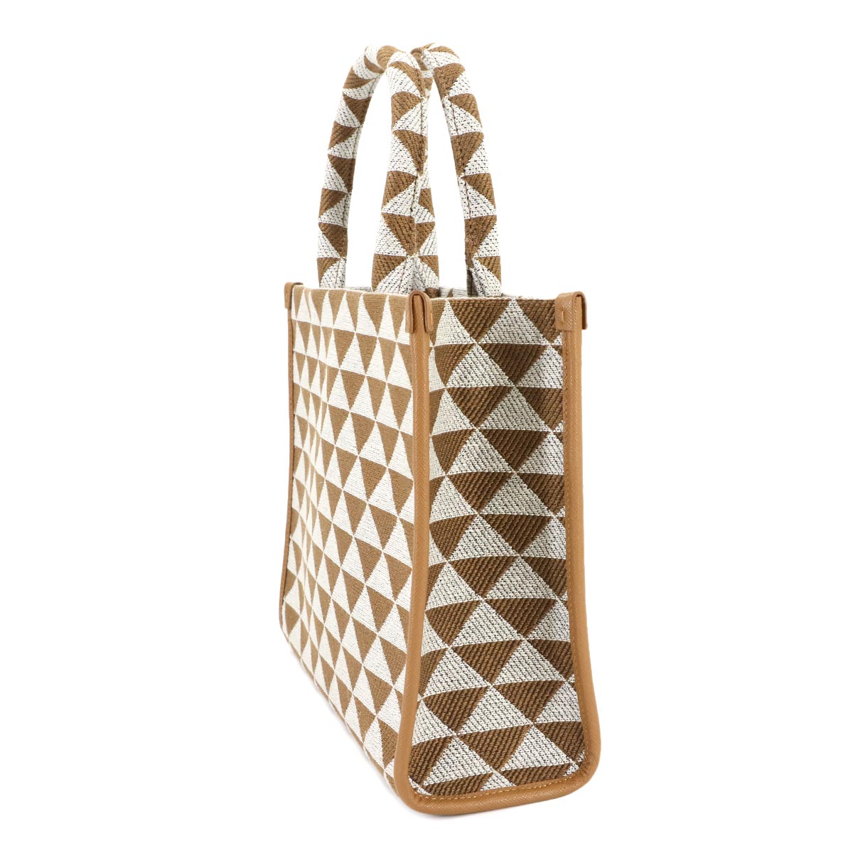 Symbol Small Tote Shoulder Bag Canvas Leather Brown White 1BA354