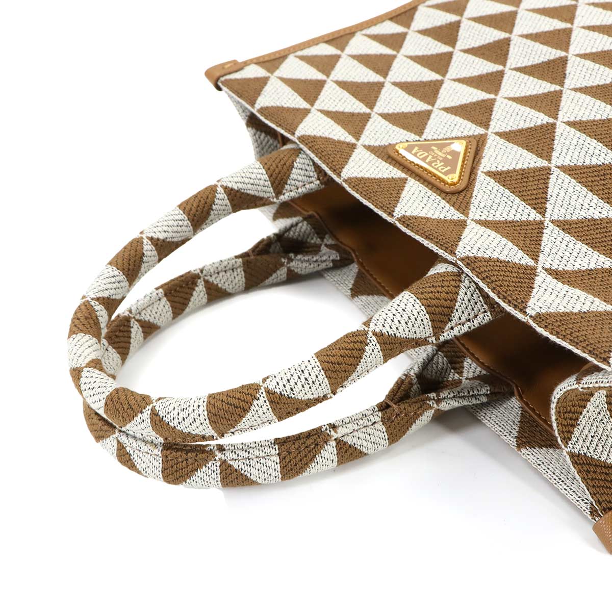 Symbol Small Tote Shoulder Bag Canvas Leather Brown White 1BA354