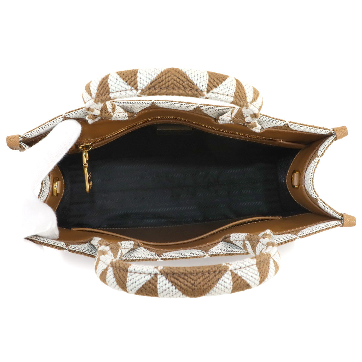 Symbol Small Tote Shoulder Bag Canvas Leather Brown White 1BA354