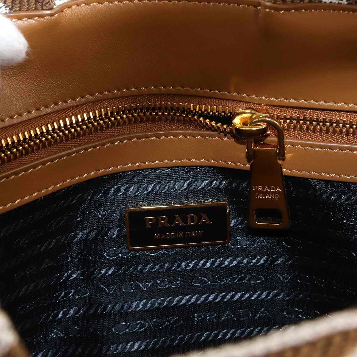 Symbol Small Tote Shoulder Bag Canvas Leather Brown White 1BA354