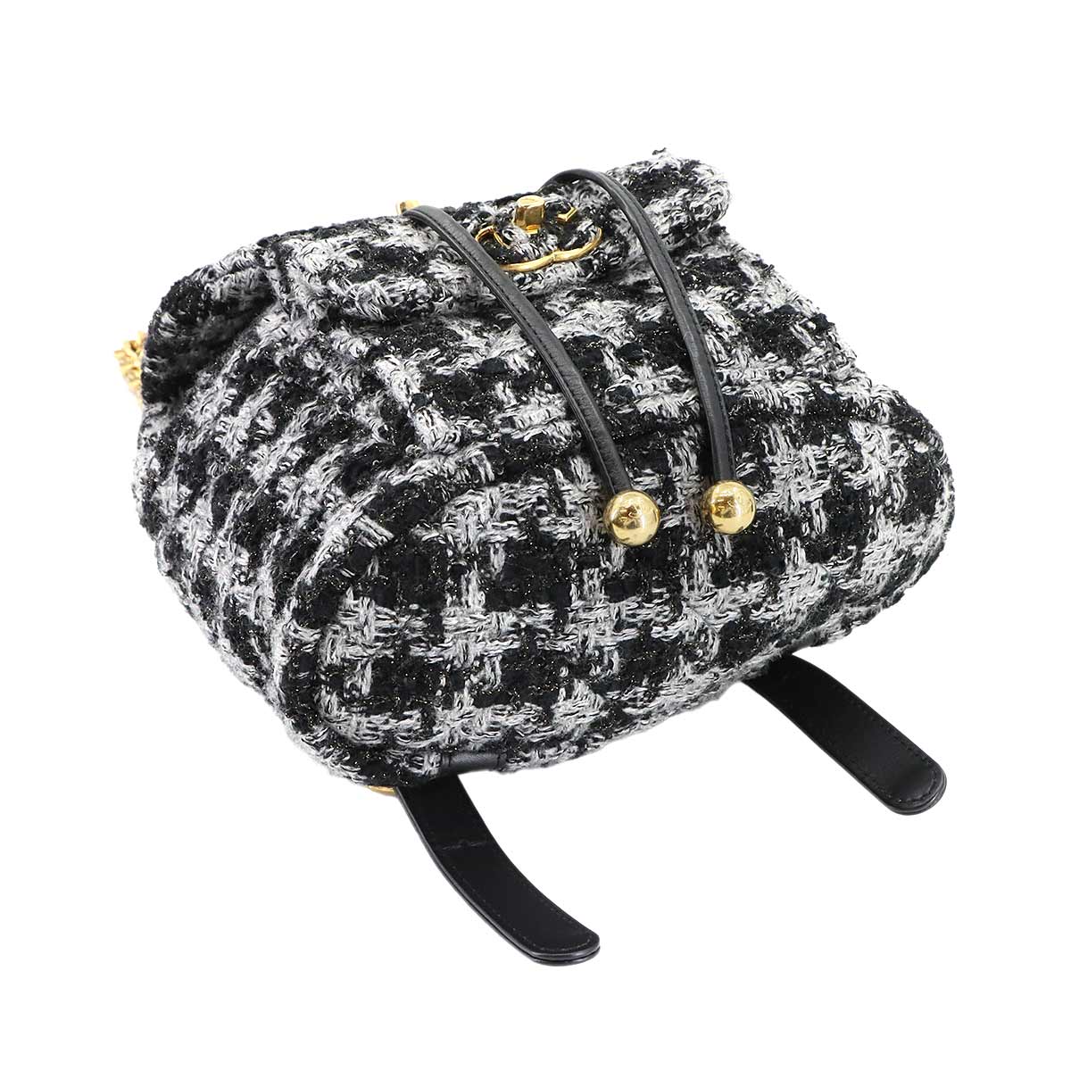 Chain Backpack Tweed Leather Black Gray Coco Logos