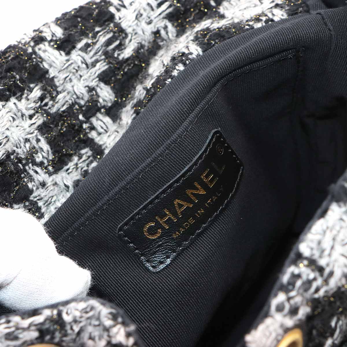 Chain Backpack Tweed Leather Black Gray Coco Logos