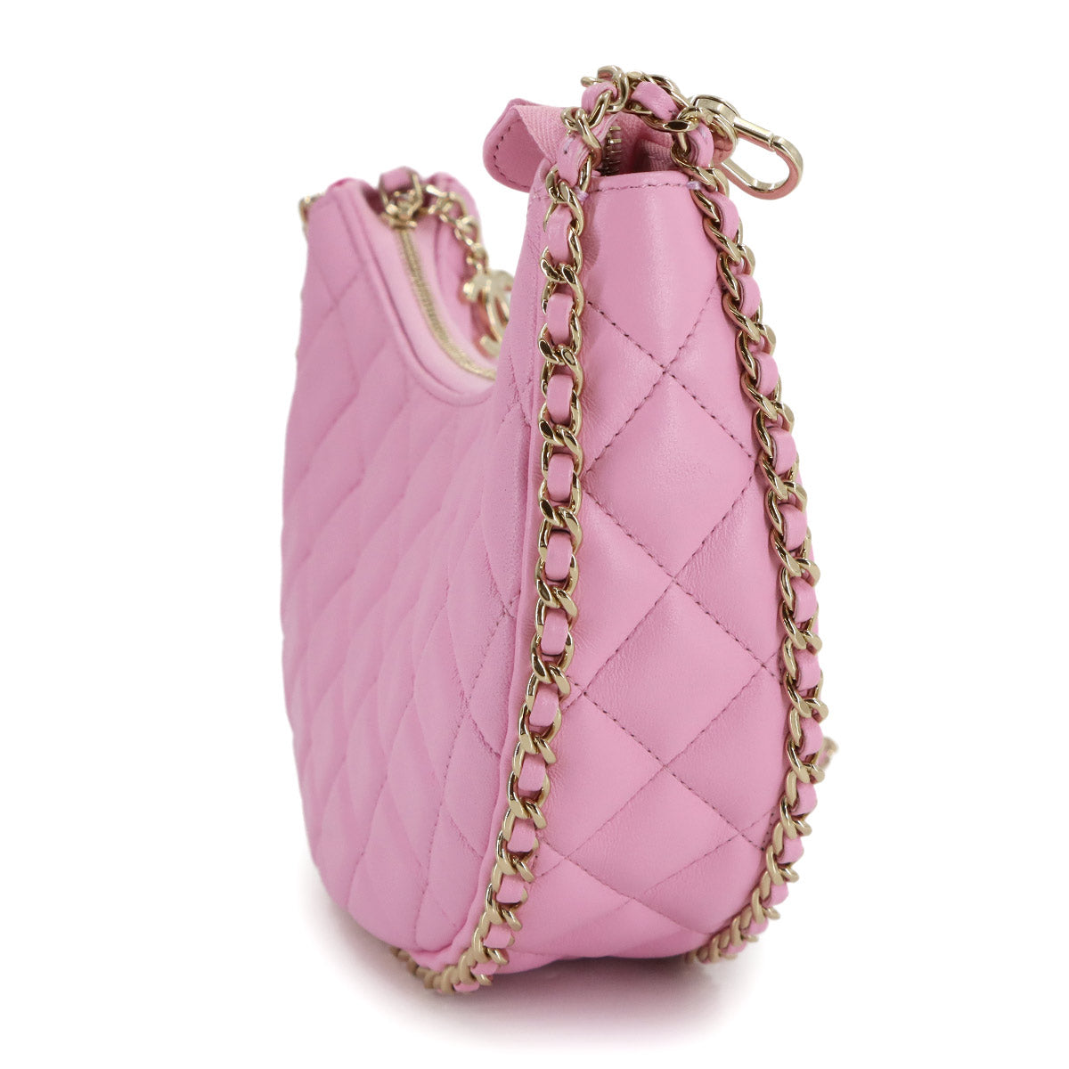 Matelasse Small Hobo Chain Shoulder Bag Leather Pink