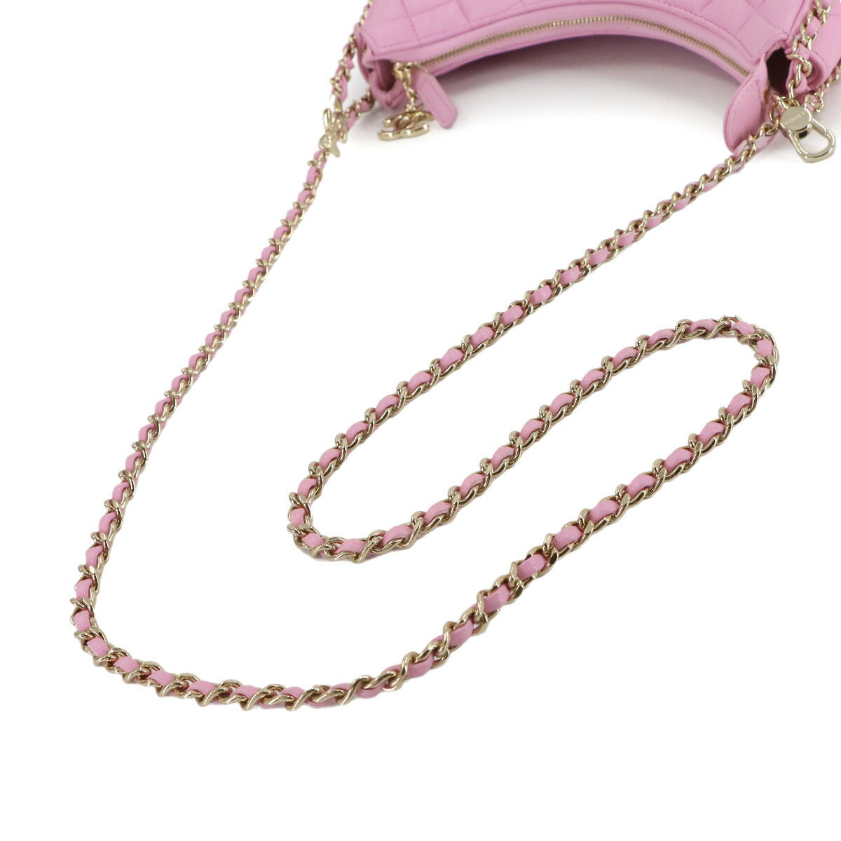 Matelasse Small Hobo Chain Shoulder Bag Leather Pink