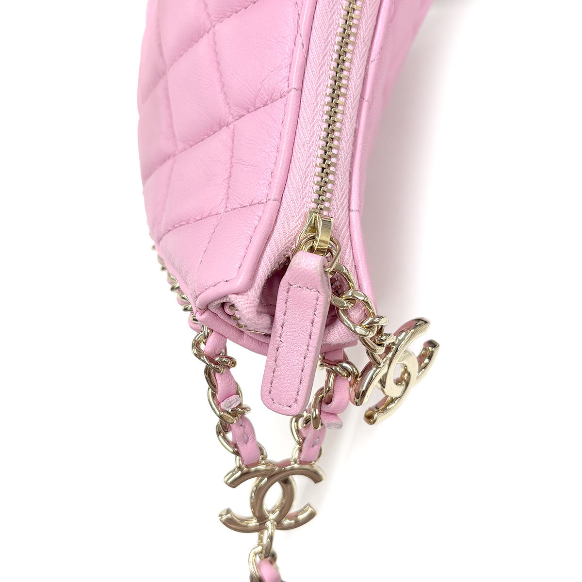 Matelasse Small Hobo Chain Shoulder Bag Leather Pink