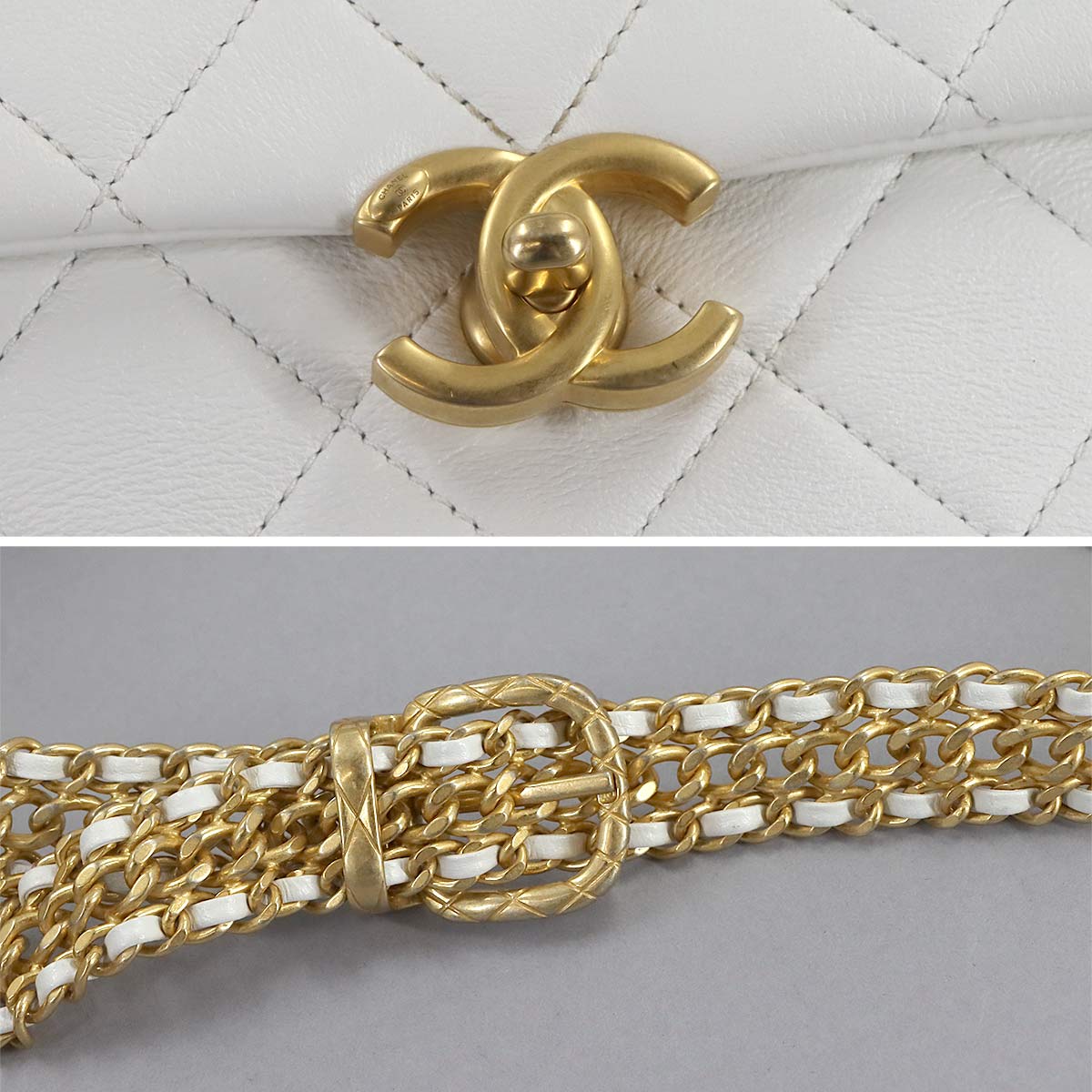 Matelasse Chain Shoulder Bag Leather White Purse