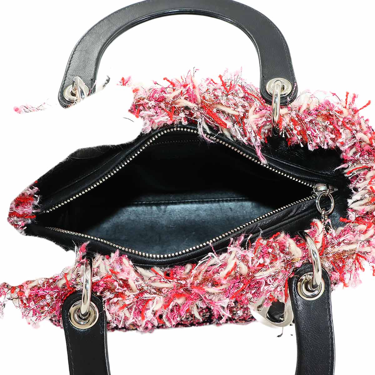 Lady Dior Medium Hand Shoulder Bag Tweed Leather Black