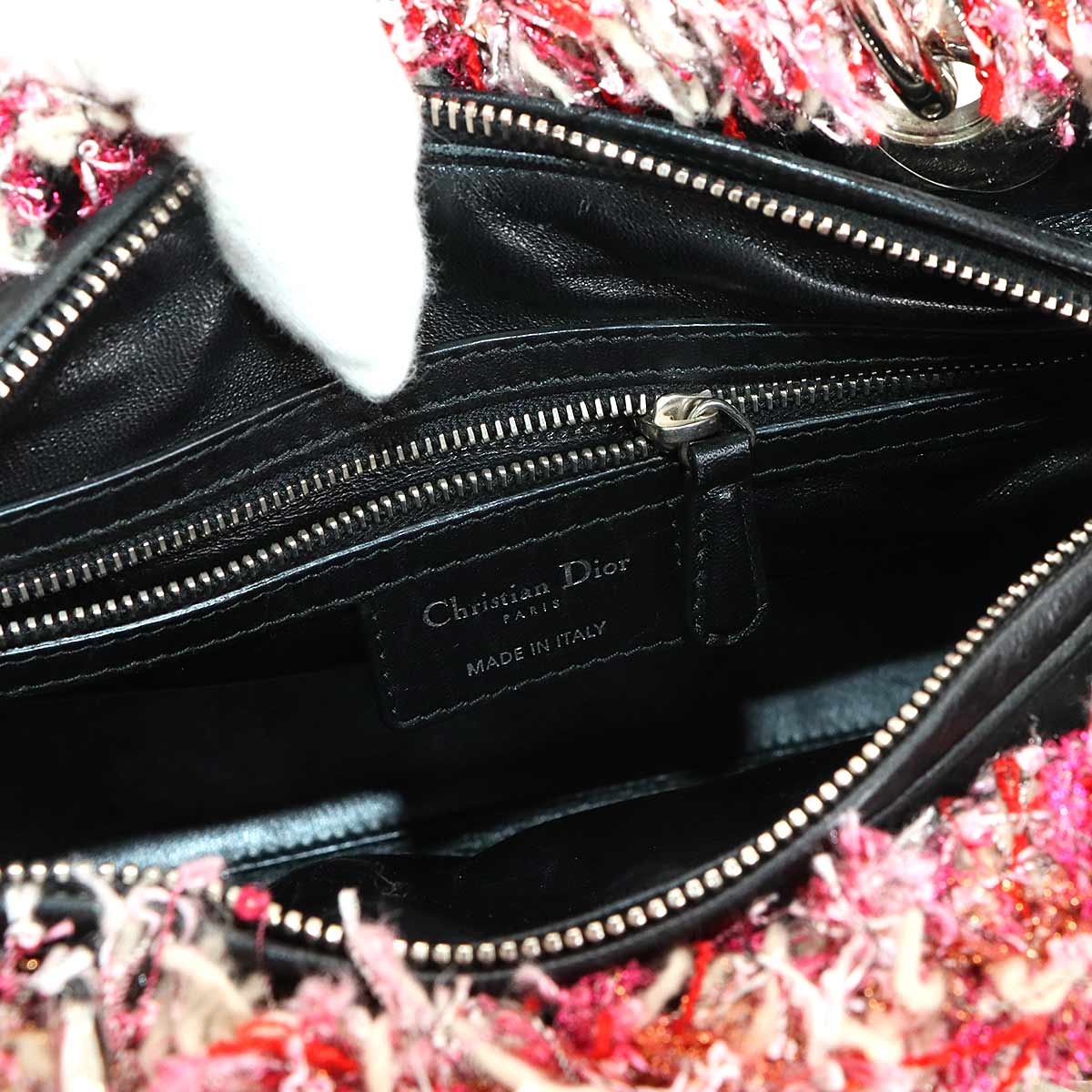 Lady Dior Medium Hand Shoulder Bag Tweed Leather Black