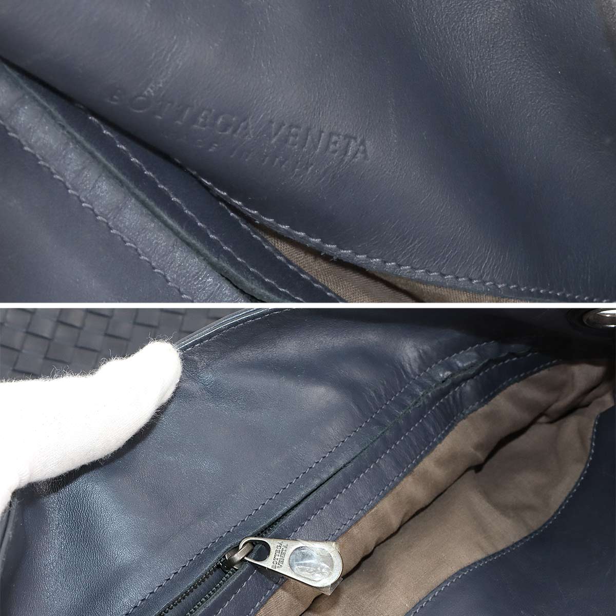 Intrecciato Shoulder Bag Leather Blue 161623