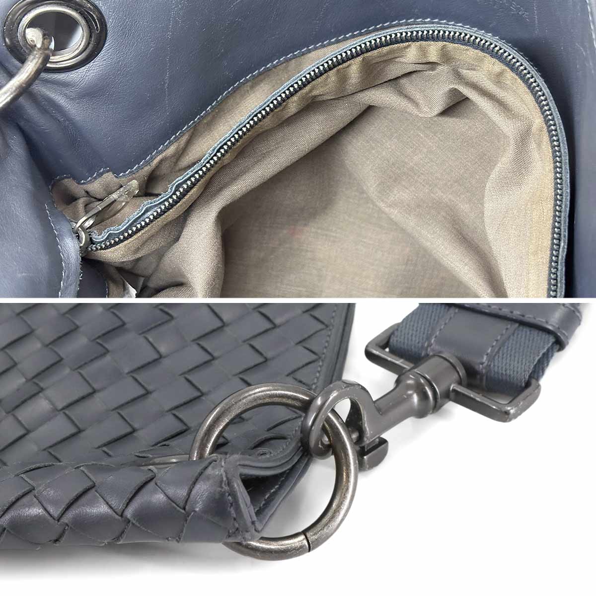 Intrecciato Shoulder Bag Leather Blue 161623