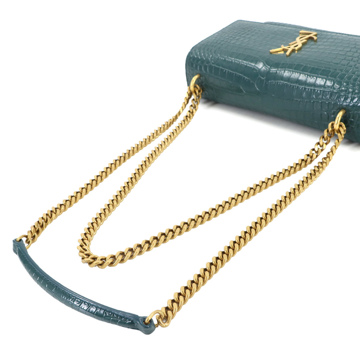Sunset Medium Chain Shoulder Bag Leather Green 442906