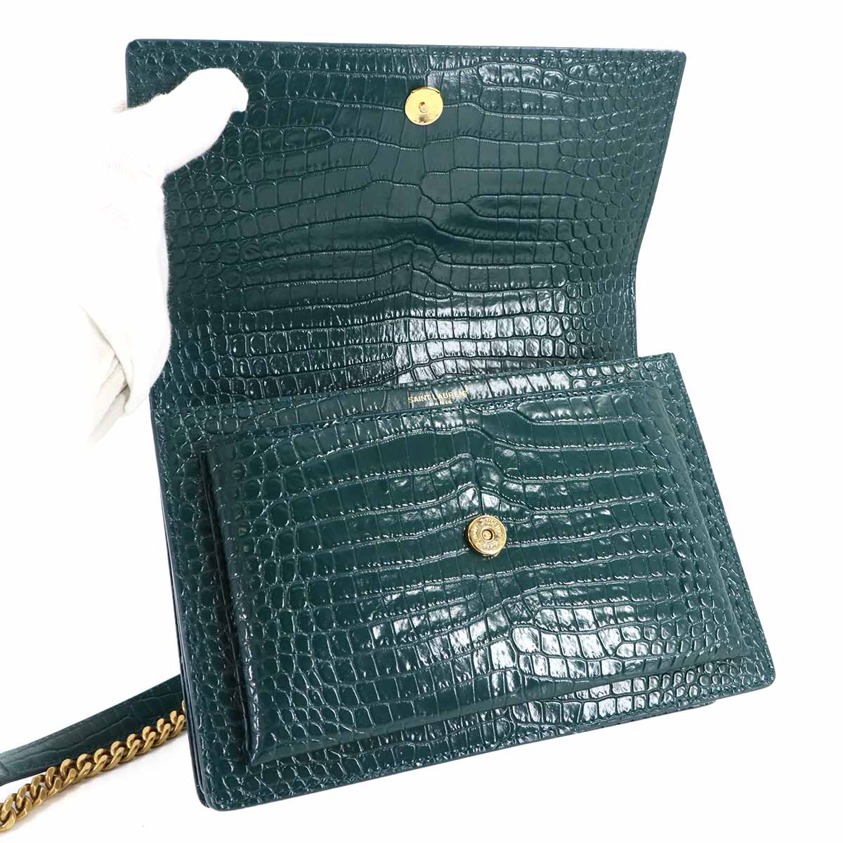 Sunset Medium Chain Shoulder Bag Leather Green 442906