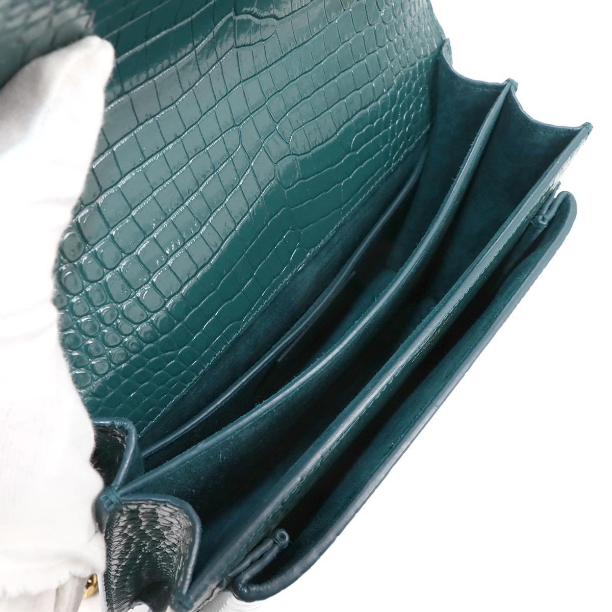 Sunset Medium Chain Shoulder Bag Leather Green 442906