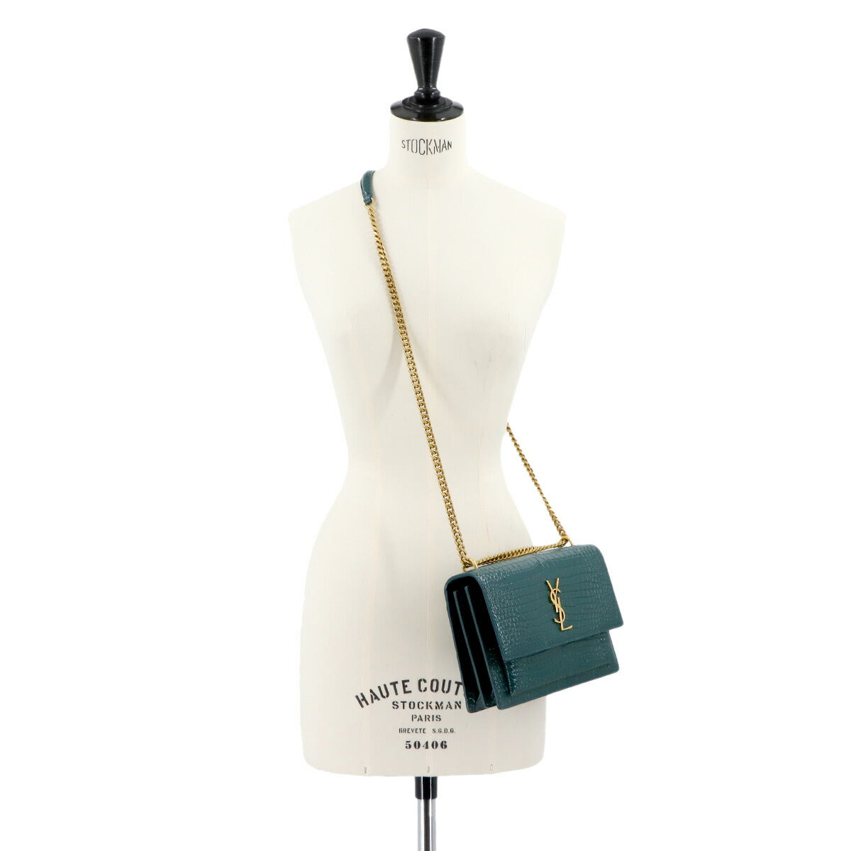 Sunset Medium Chain Shoulder Bag Leather Green 442906