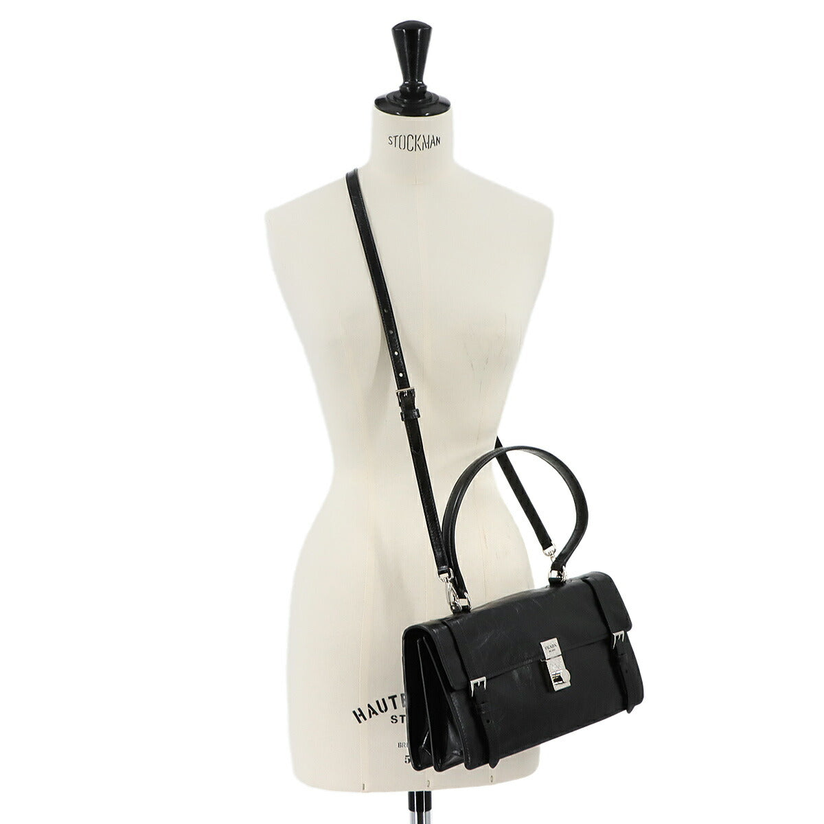 PRADA 2way Hand Shoulder Bag Leather Black 1BN026 Purse