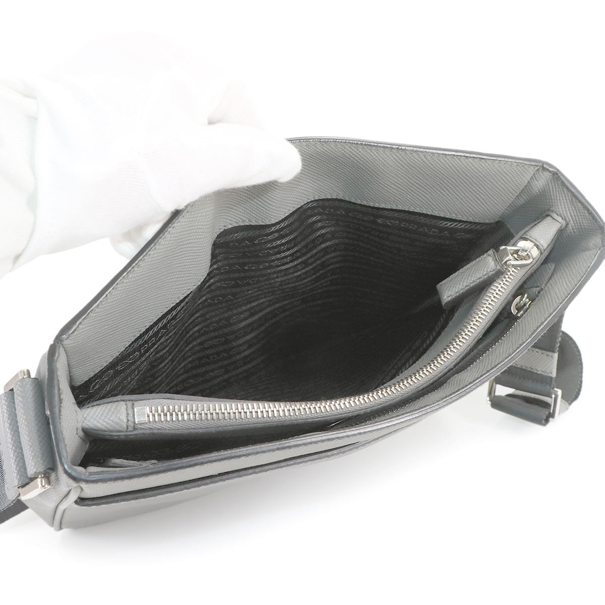 Saffiano Shoulder Bag Leather Gray 2VH086 Purse