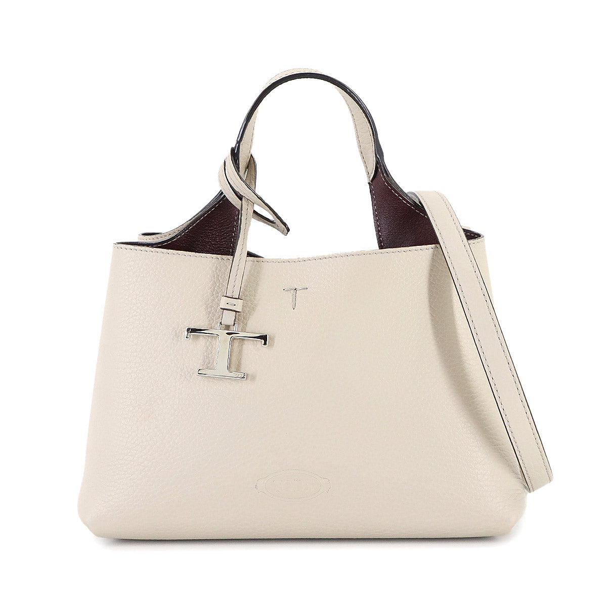 T Timeless 2way Hand Shoulder Bag Leather Beige Purse