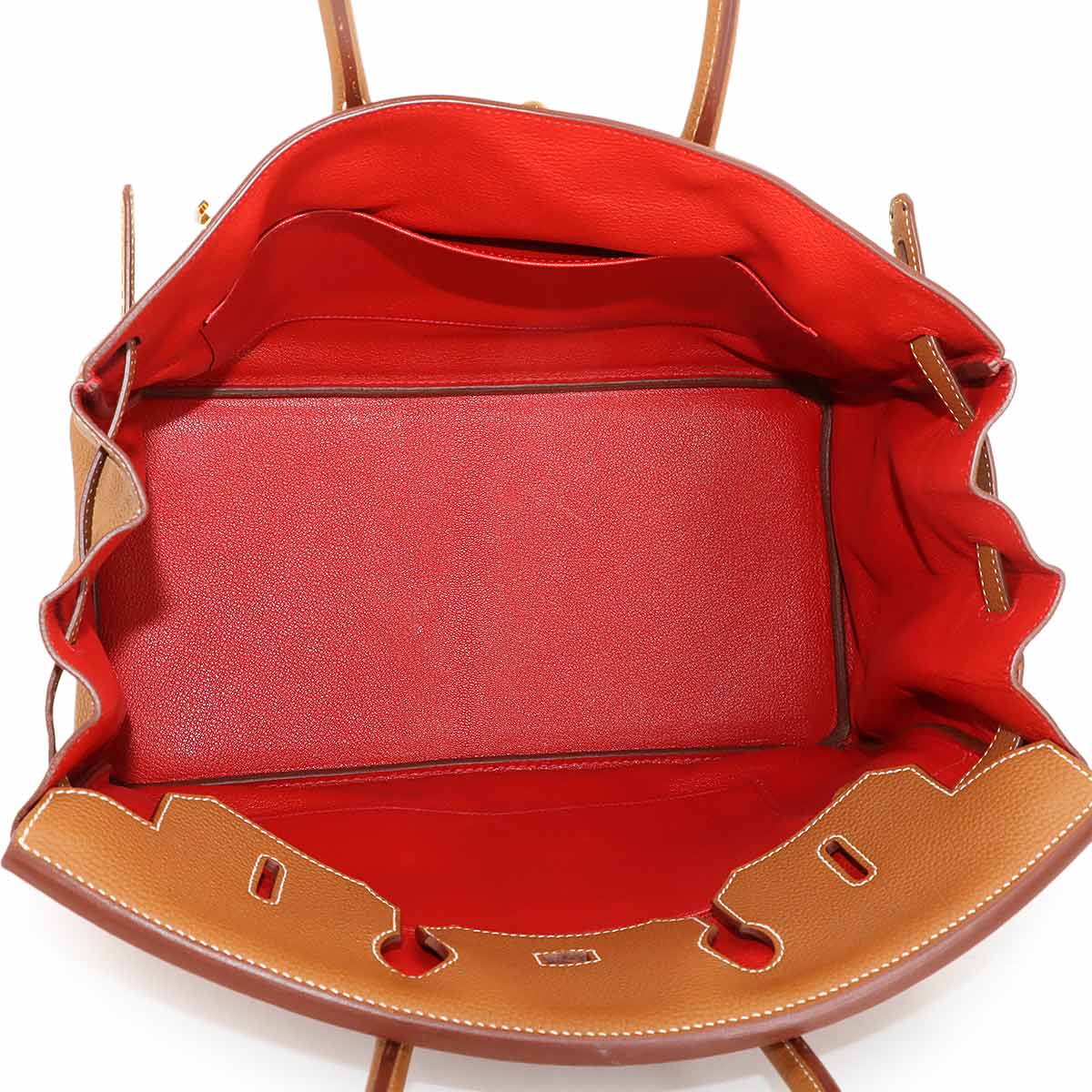 Birkin 35 Togo Gold Geranium Hand Bag Brown Red