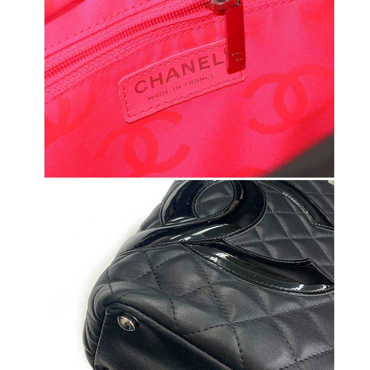 Cambon Line Medium Tote Bag Leather Enamel Black A25167 Purse