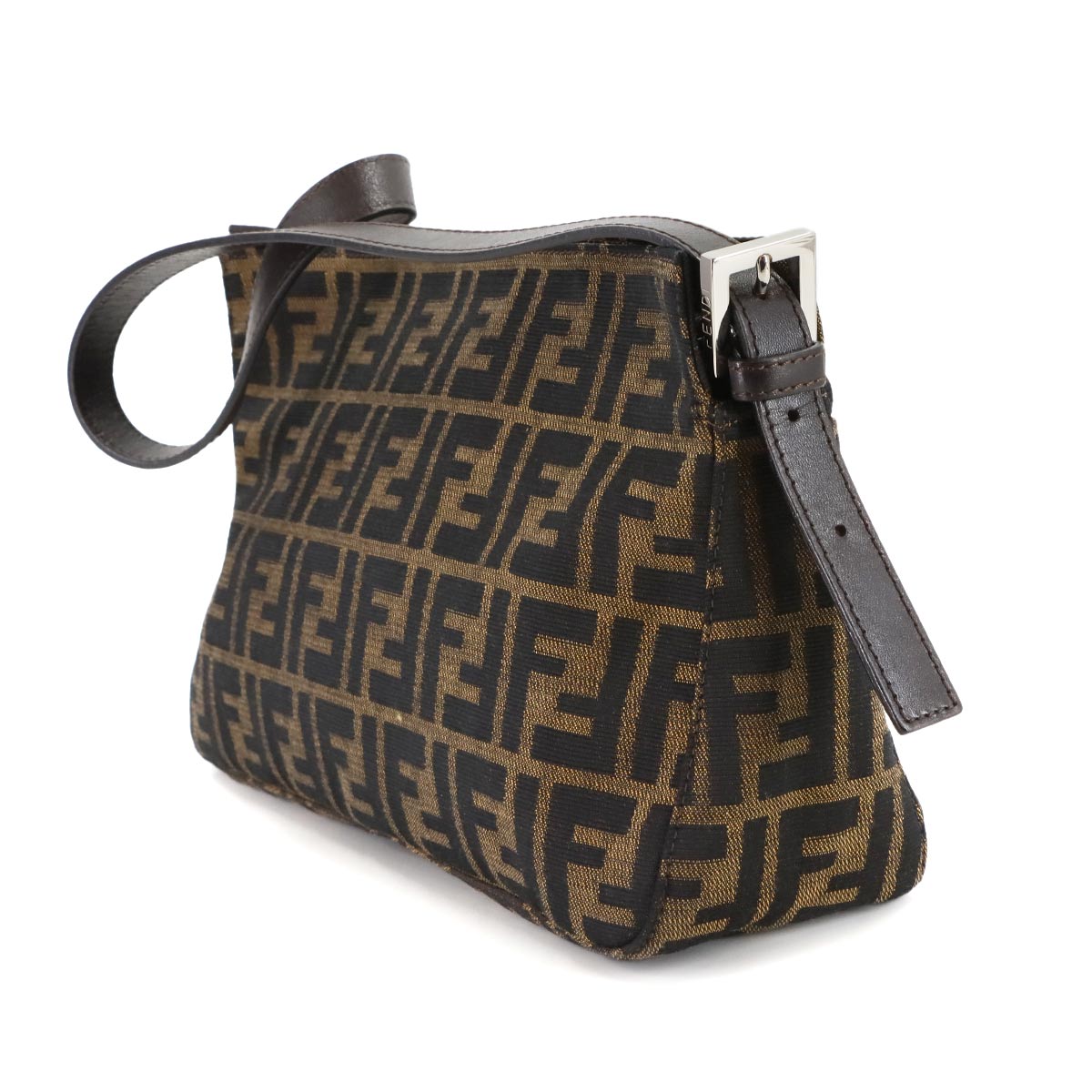 Zucca Shoulder Bag Canvas Leather Brown Black 26566 Purse