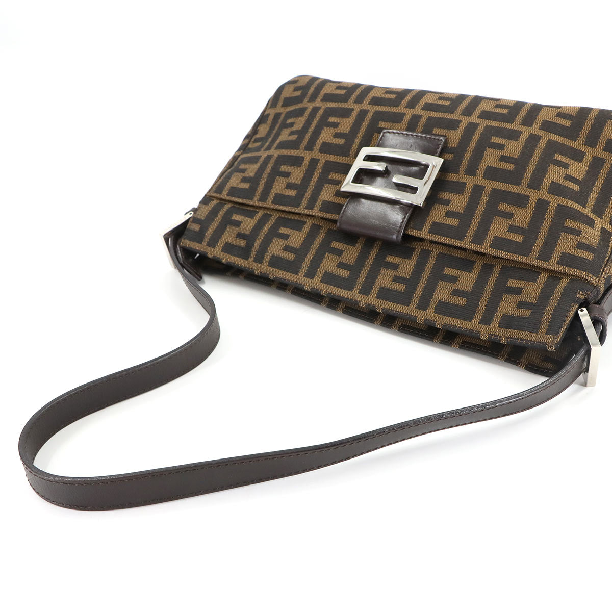 Zucca Shoulder Bag Canvas Leather Brown Black 26566 Purse