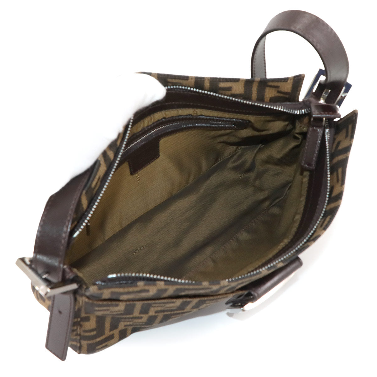 Zucca Shoulder Bag Canvas Leather Brown Black 26566 Purse