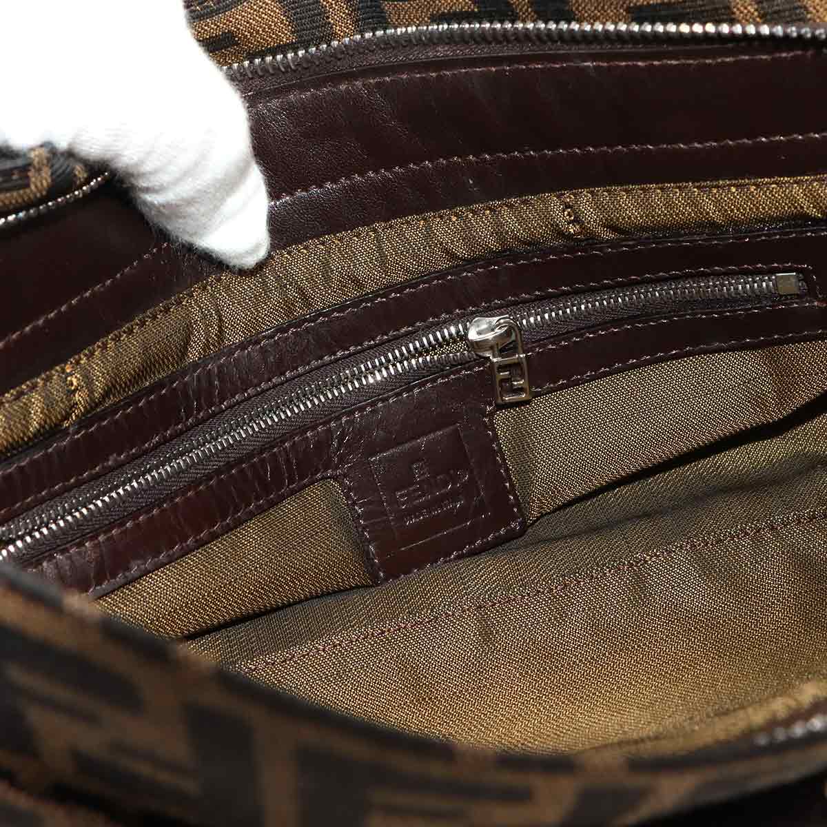 Zucca Shoulder Bag Canvas Leather Brown Black 26566 Purse