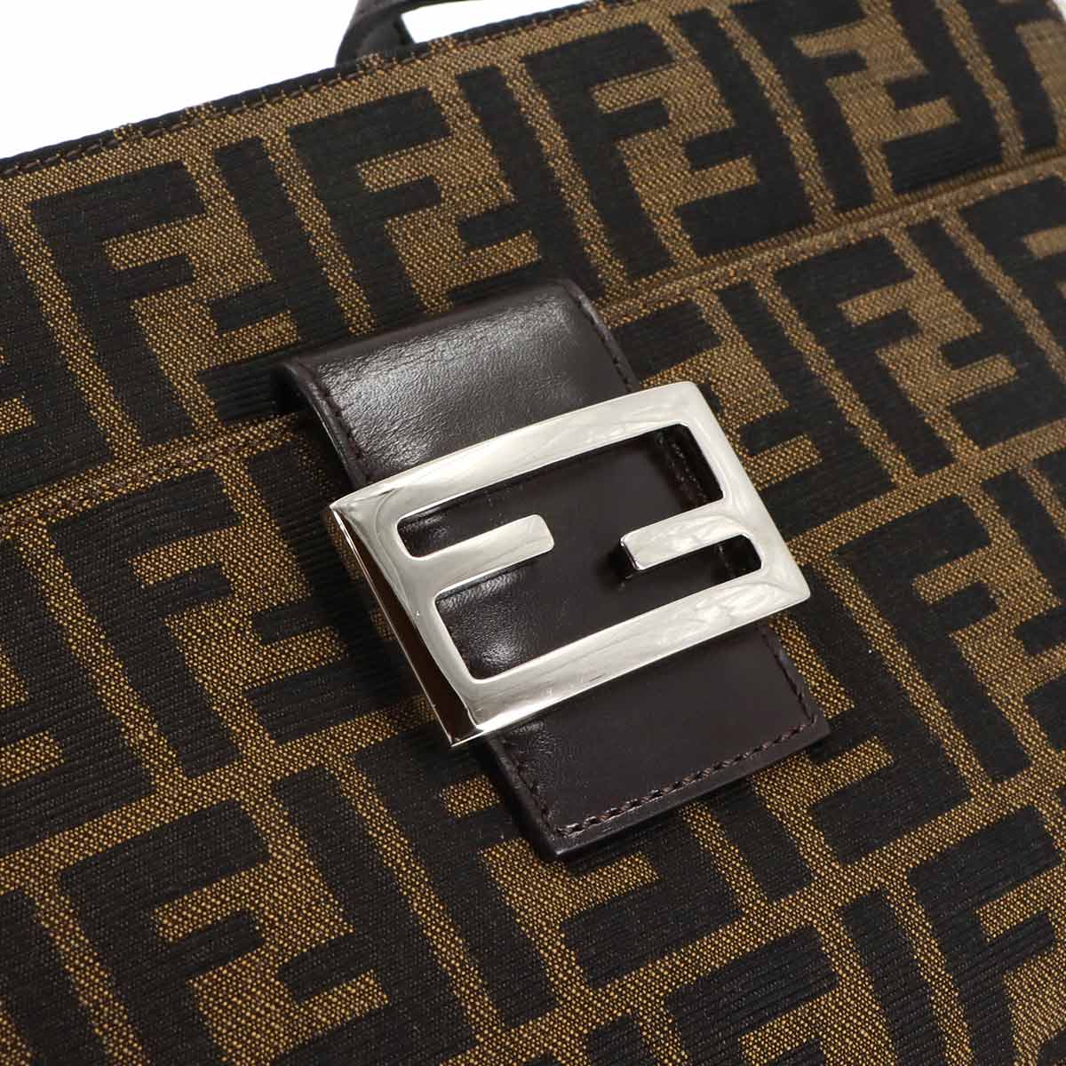 Zucca Shoulder Bag Canvas Leather Brown Black 26566 Purse