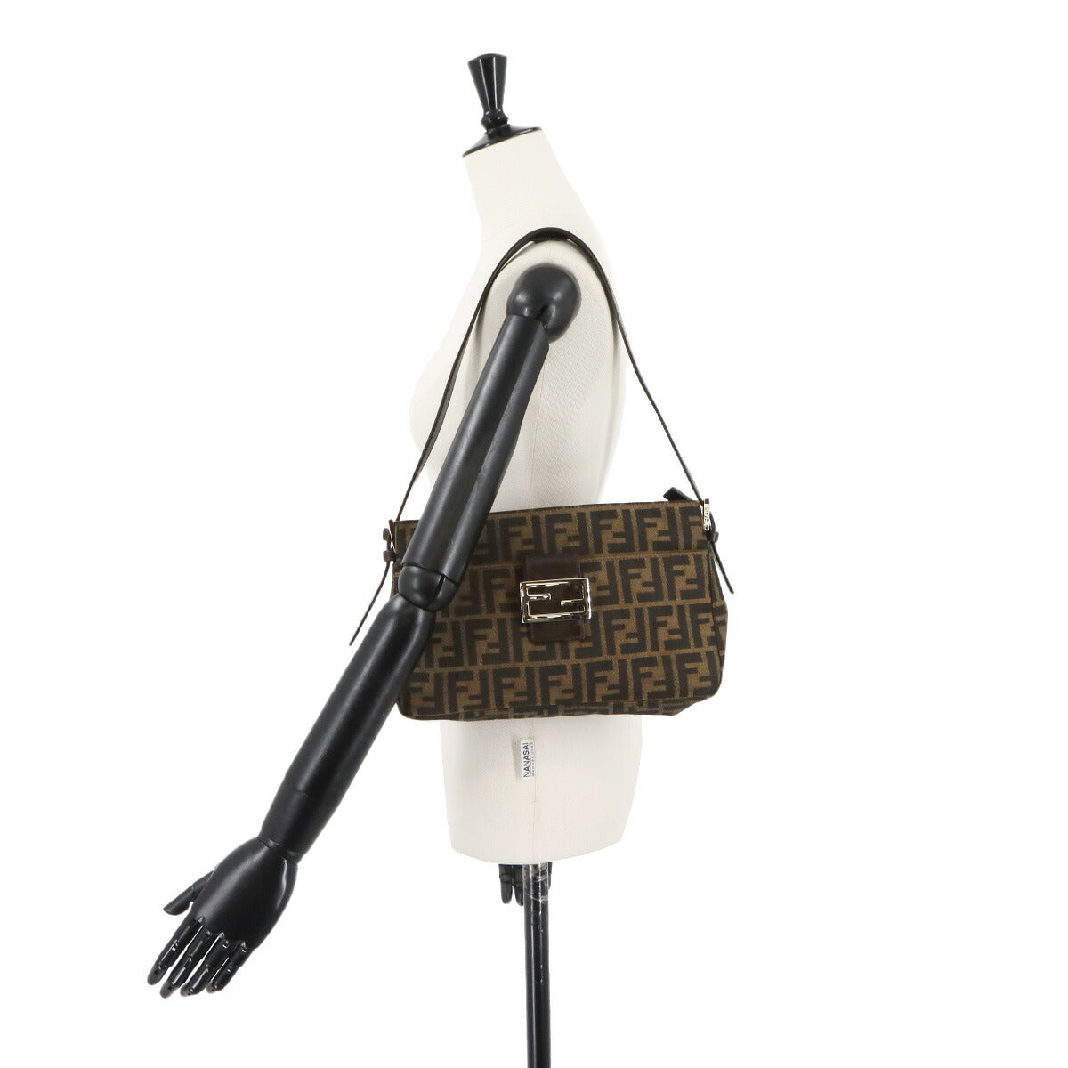 Zucca Shoulder Bag Canvas Leather Brown Black 26566 Purse