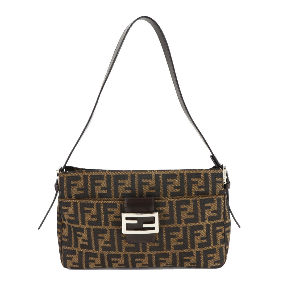 Zucca Shoulder Bag Canvas Leather Brown Black 26566 Purse
