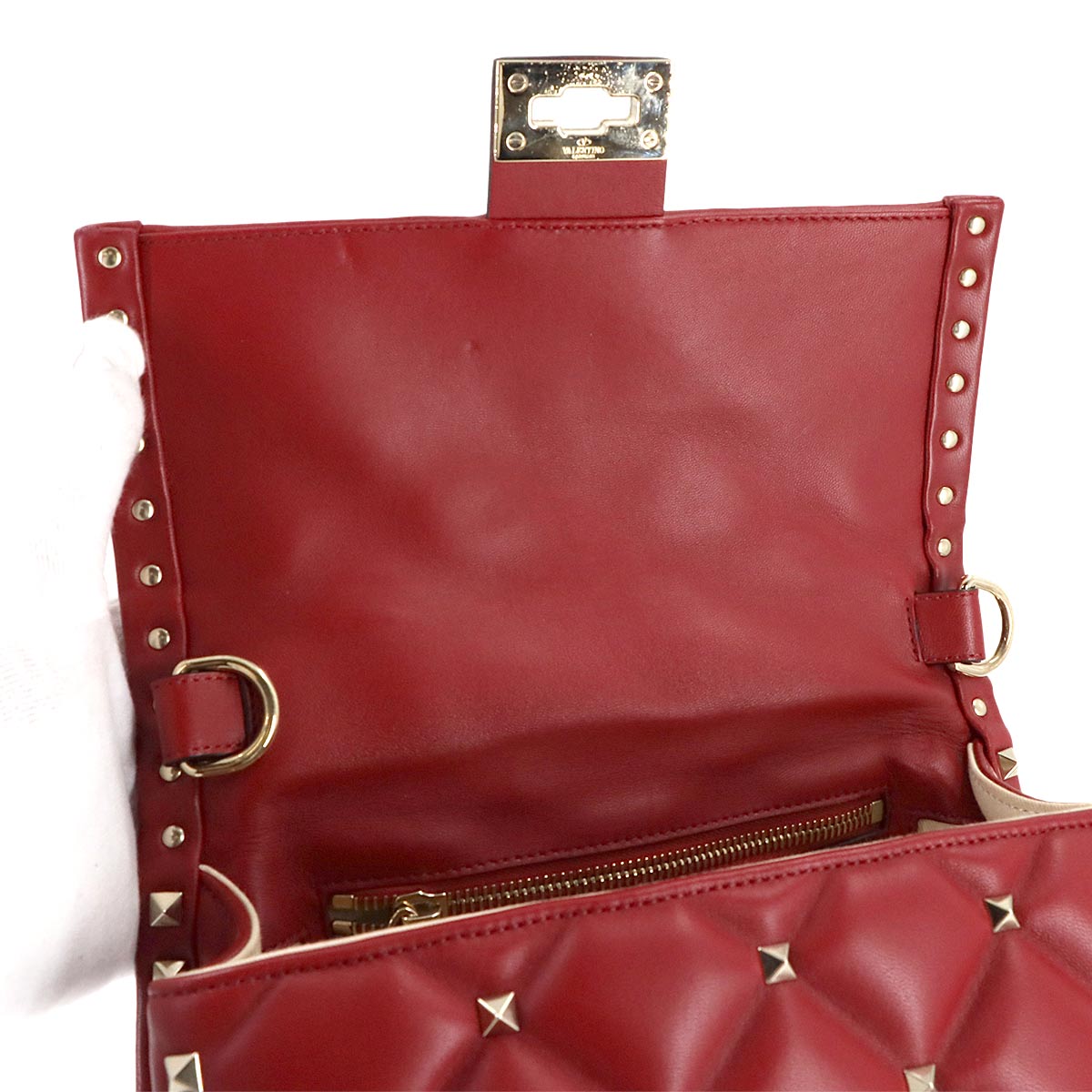 Candy Studs Hand Shoulder Bag Leather Red