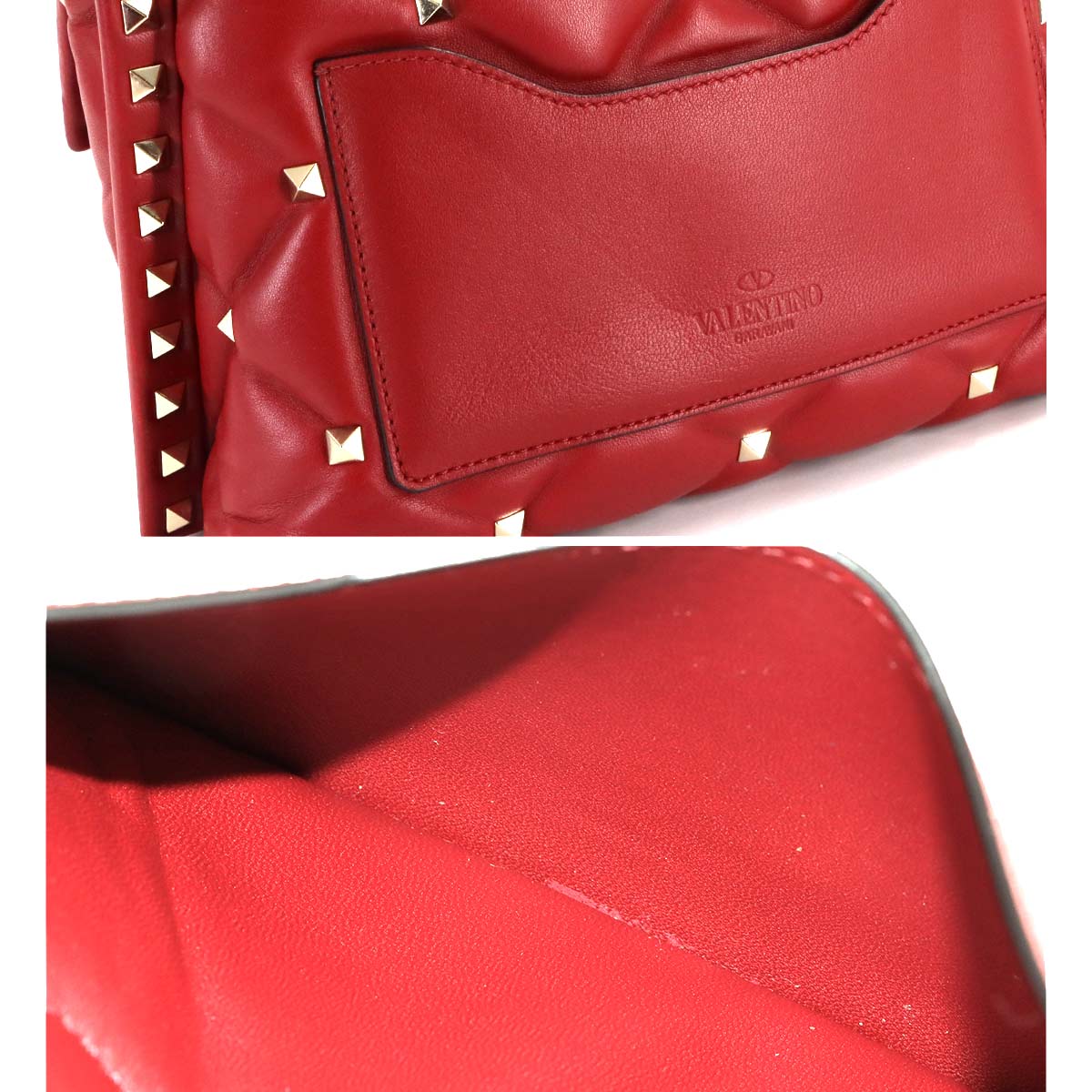 Candy Studs Hand Shoulder Bag Leather Red