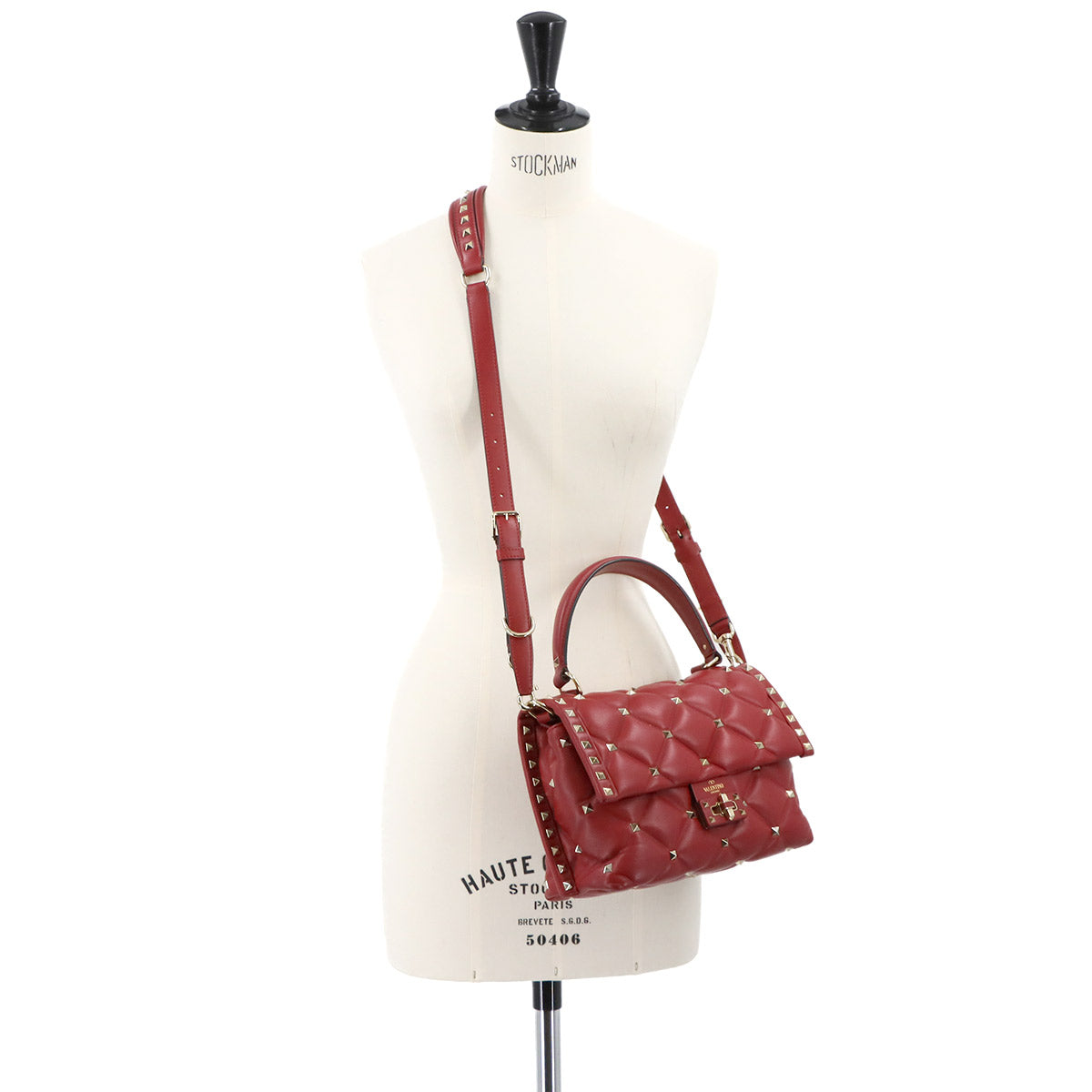 Candy Studs Hand Shoulder Bag Leather Red