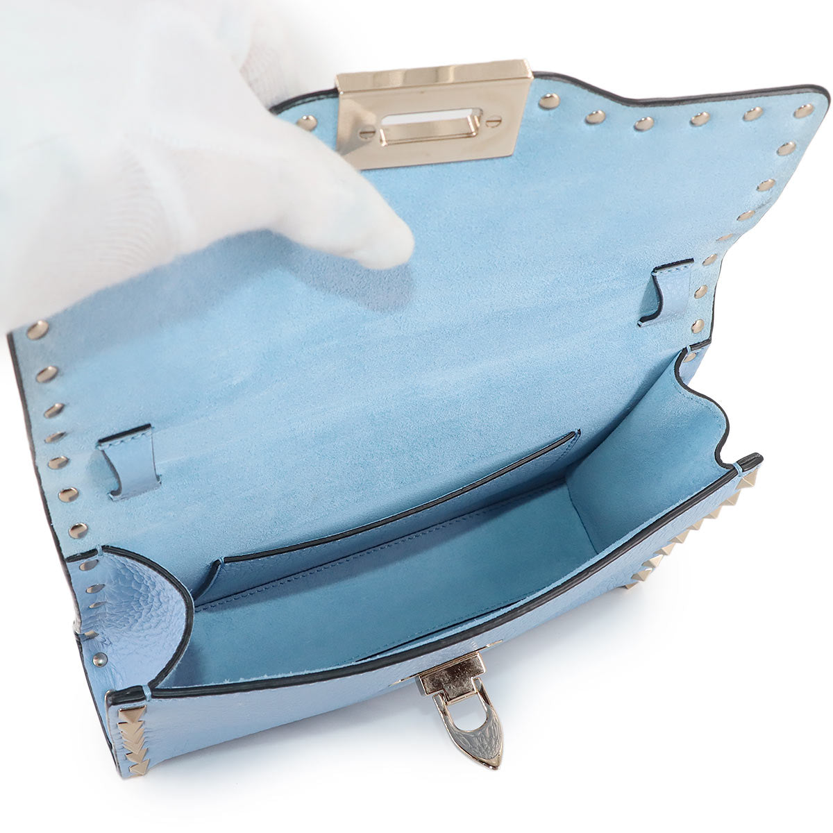 Rockstuds Small Shoulder Bag Leather Blue Purse