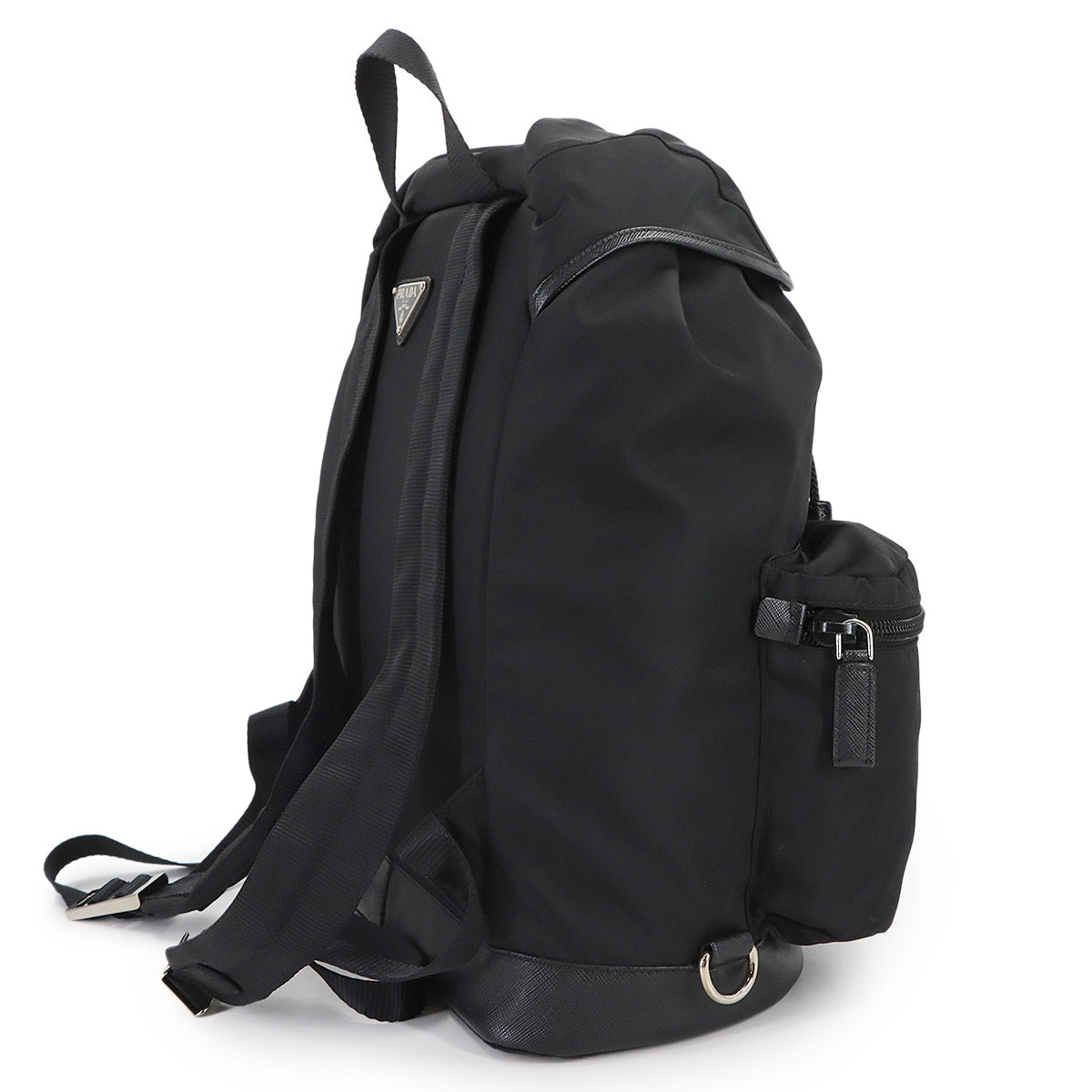 Backpack Nylon Saffiano leather Black V164 Purse