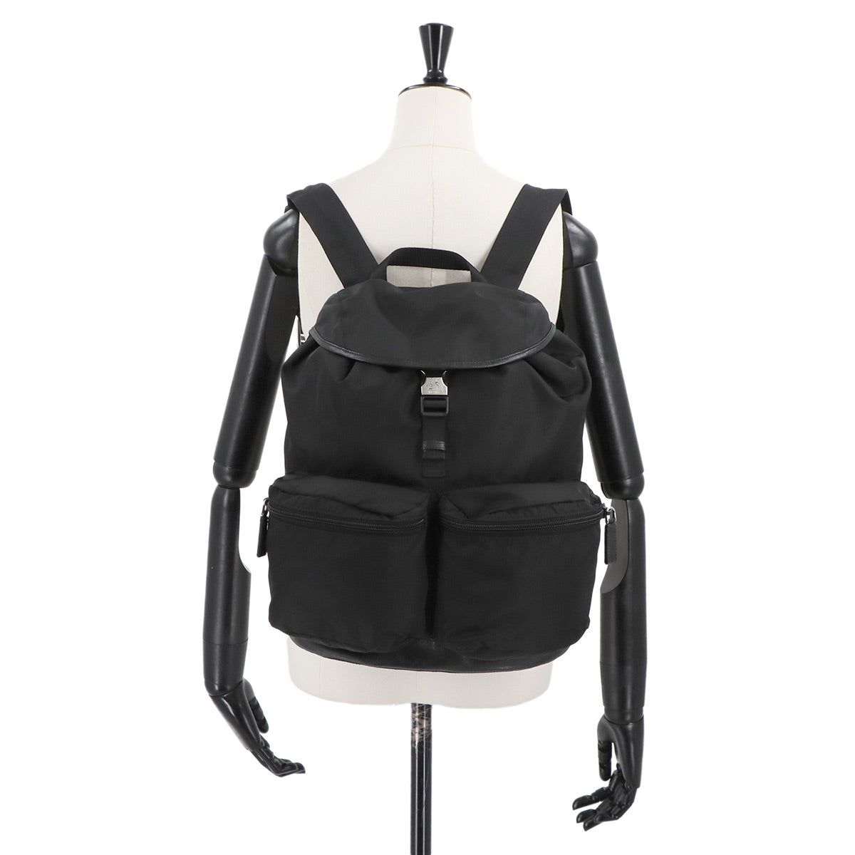 Backpack Nylon Saffiano leather Black V164 Purse