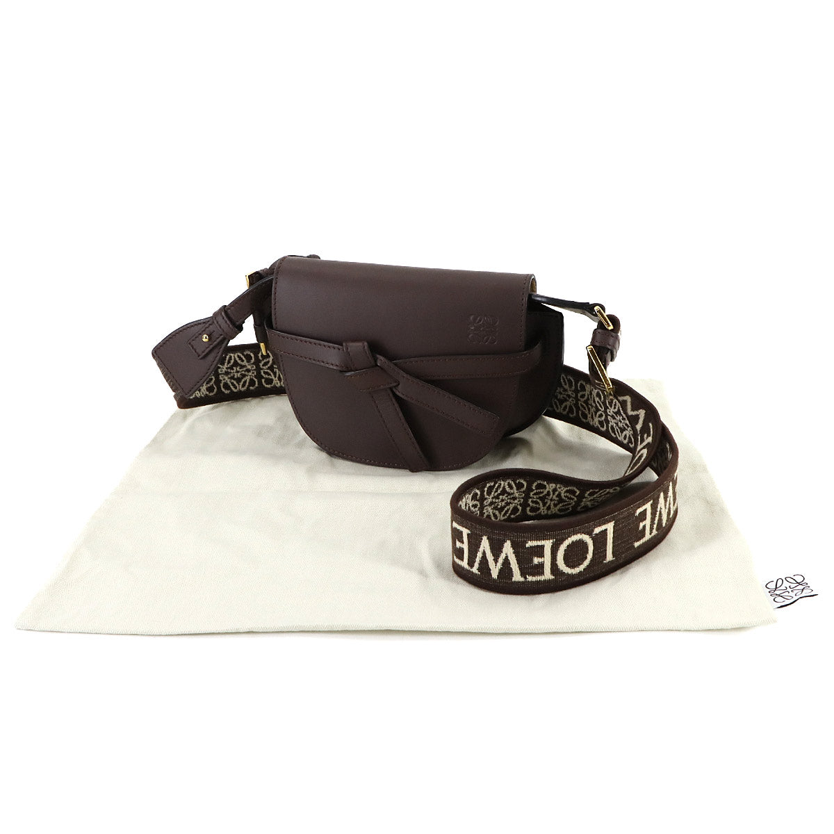 Mini Gate Dual Shoulder Bag Leather Chocolate Brown Purse