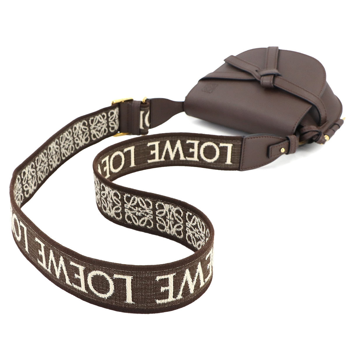 Mini Gate Dual Shoulder Bag Leather Chocolate Brown Purse