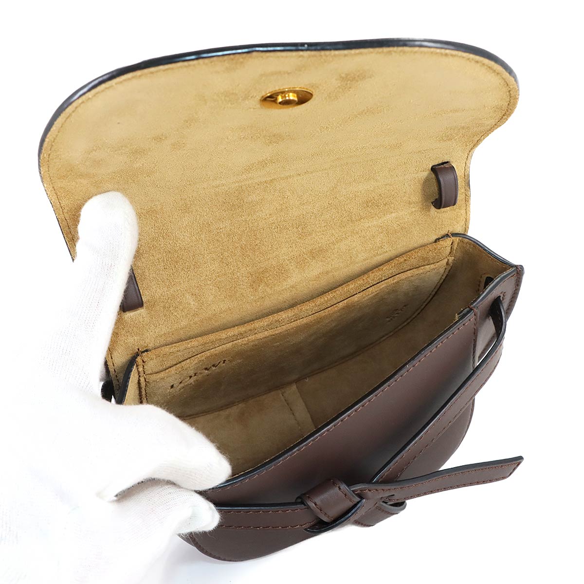 Mini Gate Dual Shoulder Bag Leather Chocolate Brown Purse